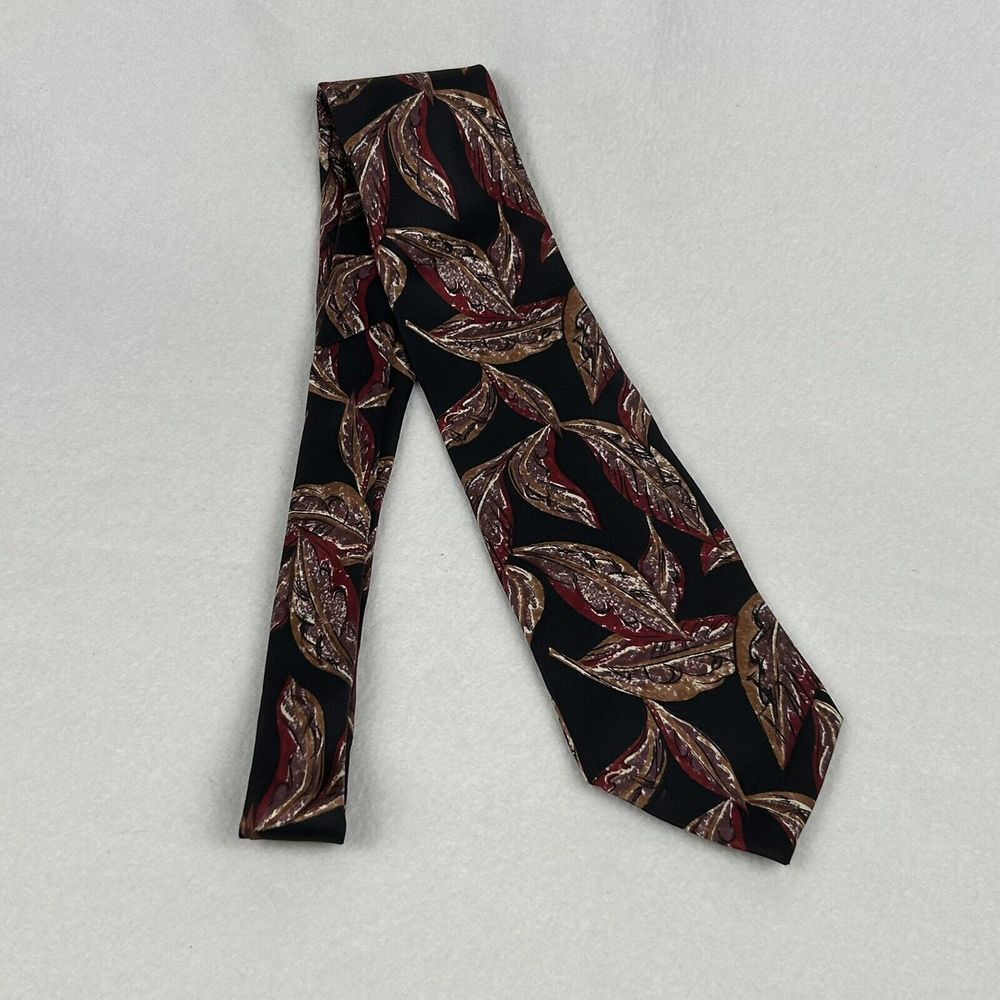 Christian Dior Monsieur Neck Tie‎ Black Acanthus Leaves 100% Silk Made in USA - Picture 5 of 7